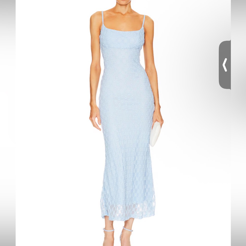 Bardot Light Blue Lace Backless Slip Midi Dress
